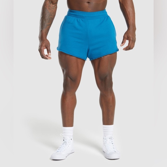 Gymshark Legacy 4” Shorts Slim Fit Retro Blue Men’s Size Medium - Picture 2 of 7